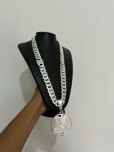 prata 925 mista grossa 22mm 70cm com pingente limpa prata e brinde entrego