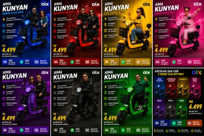 Moto elétrica Scooter bike modelo Aima Kunyan Rinding Club 12X no Cartão, Pix e Boleto