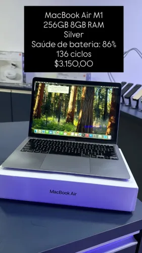 Seminovo: MacBook Air M1 256GB 8RAM Silver - Bateria 86% 136 Ciclos | Loja Fisica