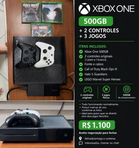Xbox one 500gb + 2 controles originais +3 jogos