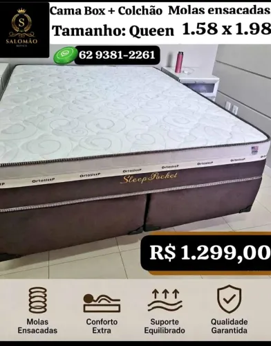 Cama Queen + Colchão Molas ensacadas na Promoção 1.299 Entrega Grátis 