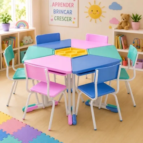 MESA COM 6 LUGARES PARA ESCOLA 