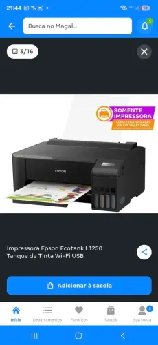 Impressora Epson Ecotank L1250 Tanque de Tinta Wi-Fi USB (Nova - Lacrada)