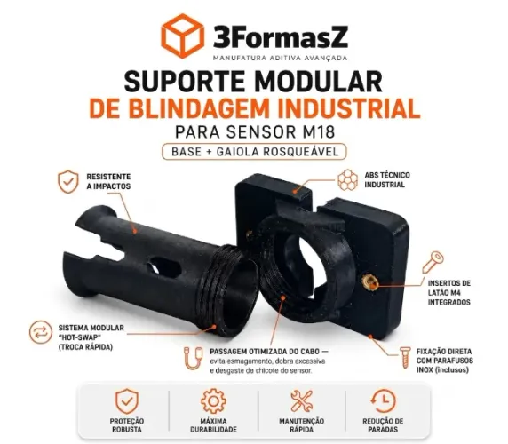 Kit 4 Suportes Sensor M18  Protetor ABS Técnico Industrial Indutivo e Capacitivo- 3FormasZ