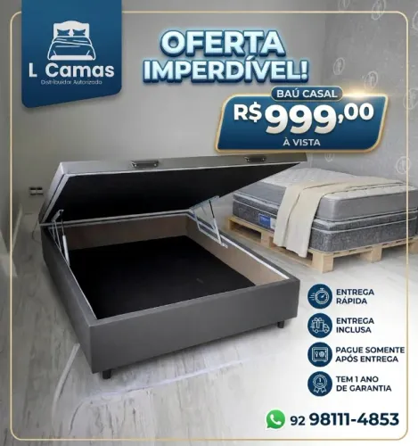 Baú casal em Tecido Corino