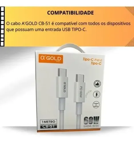 Cabo Tipo-c Duas Pontas 60w Pd Turbo Carregador E Dados N/f