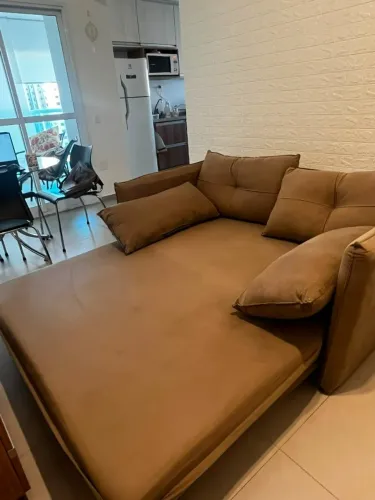 Sofá Cama Chaise Suede Caramelo - Pouco usado
