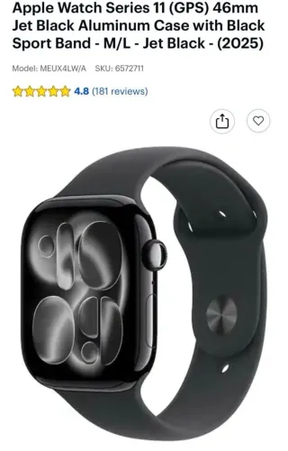 Apple Watch Series 11 GPS 46MM Jet Black Aluminum preto.