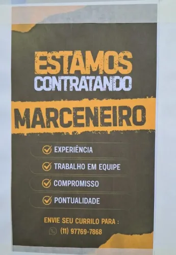 Estamos contratando Marceneiro, ou meio oficial!