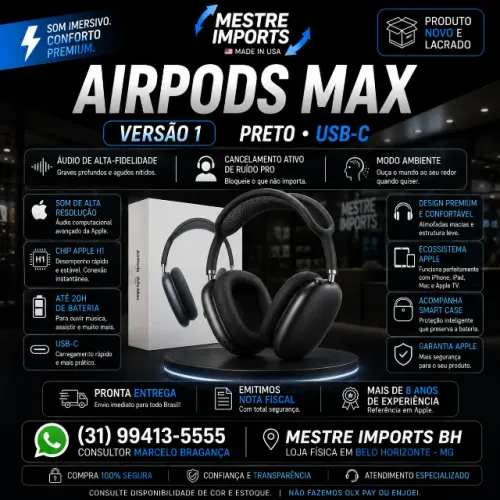 AirPods Max USB-C Preto Novo Lacrado Garantia Apple Nota Fiscal