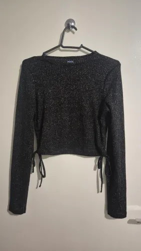 Blusa Cropped (Tam. P) - Preta com Brilho