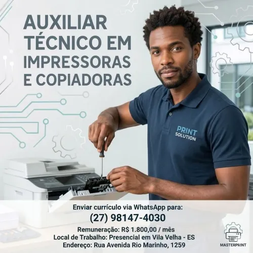 Auxiliar técnico de Copiadora e impressora laser.