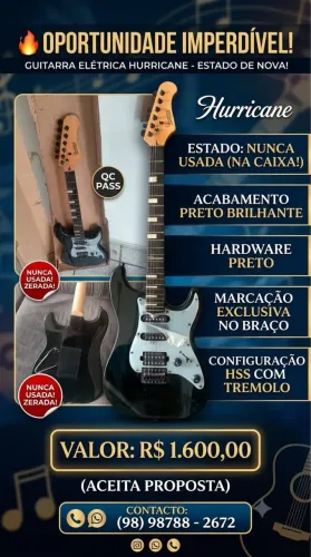 OPORTUNIDADE IMPERDÍVEL: GUITARRA HURRICANE ZERADA! ?