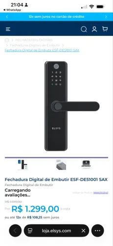 Fechadura digital de embutir Elsys NOVA