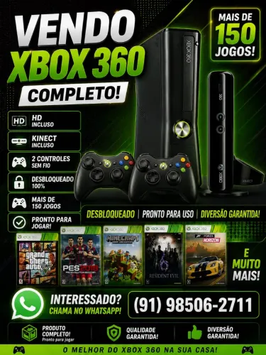 Vendo Xbox 360 completo com HD Kinect 2 controles mais de 150 jogos