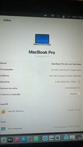 MacBook Pro 13? i7 | SSD 240GB + HD 1TB | Bateria Excelente