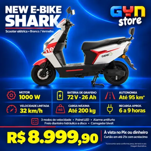 Scooter Elétrica New E-Bike Shark 1000W 72V Grafeno Até 95km Autonomia
