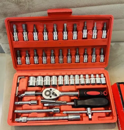 (Nova Lacrada) Kit Ferramentas Catraca e Soquetes 46 Peças 1/4" Completo