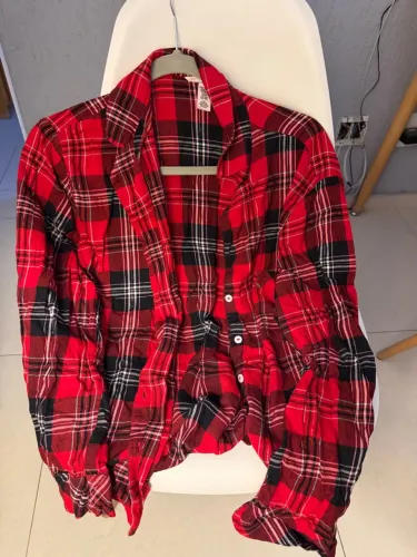camisa de pijama xadrez em flanela da Victoria's Secret