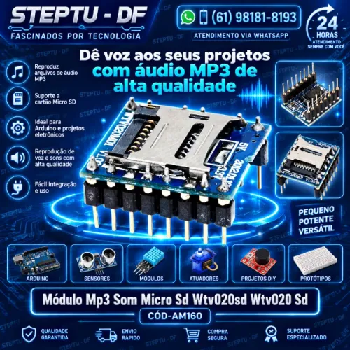 Módulo Mp3 Som Micro Sd Wtv020sd Wtv020 Sd Arduino Automação Robotica COD-AM160