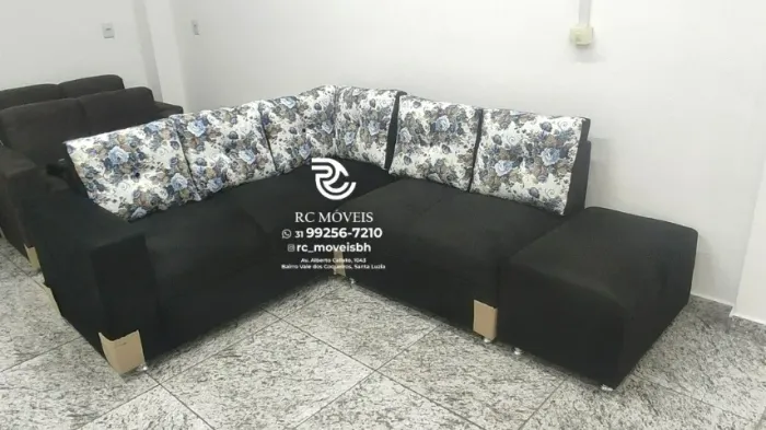 Sofá de Canto com Puff Suede macio D33 Confortável Direto da Fábrica