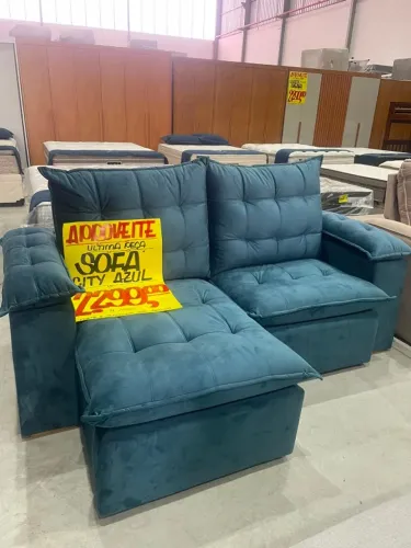 SOFÁ RETRÁTIL E RECLINÁVEL VELUDO AZUL (ÚLTIMAS PEÇAS)