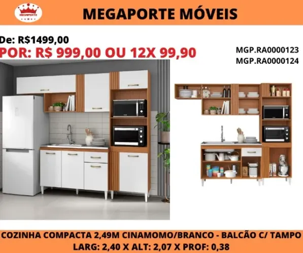 Cozinha Compacta Vitória 2,40 Balcão com Tampo