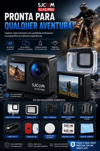 Câmera de Ação SJCAM SJ10 Pro 4K Wi-Fi | Tela Dupla + Kit Completo de Acessórios