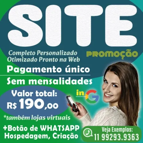 SEU WEB SITE PERSONALIZADO COM GOOGLE, WHATSAPP JÁ PRONTO NA WEB E SEM MENSALIDADES