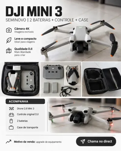 **DJI Mini 3 4K | 2 Baterias + Controle Original + Case**