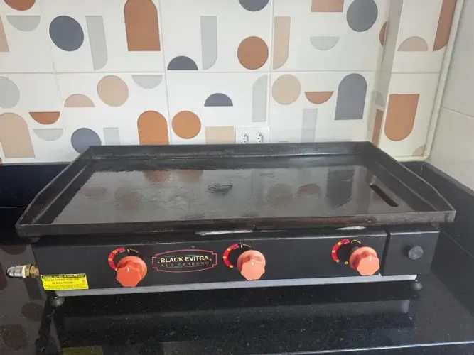 Chapa Para Lanches Porções Hambúrguer Gás 80x40 Black Evitra