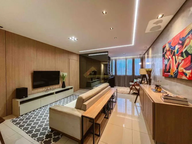 Apartamento 03 quartos, 01 suíte, área gourmet personalizada e 02 vagas para garagem. Loca