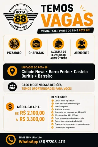 Vagas - Rota 88 - Rendimentos até R$ 3.300,00