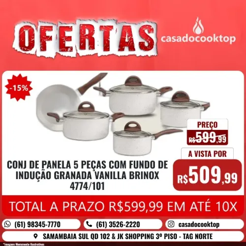 CONJ DE PANELA 5 PEÇAS COM FUNDO DE INDUÇÃO GRANADA VANILLA - BRINOX 4774/101
