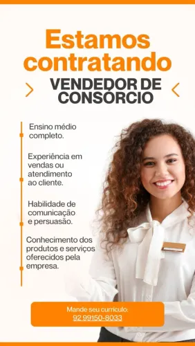 Procuro pessoas com interesse em trabalhar com consórcio e financiamento, incio imediato