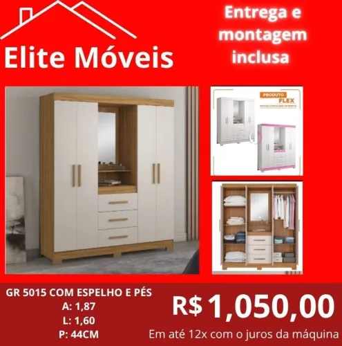 1,050,00 Com a montagem e a entrega guarda roupa novo na caixa com garantia de fabrica. 
