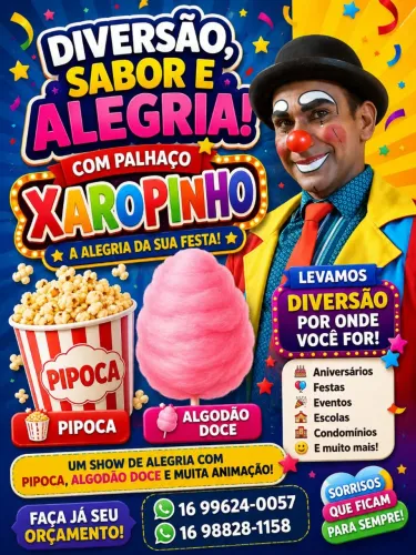 Algodão doce, pipoca e palhaço