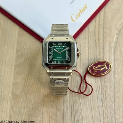 Relógio Cartier santos m BV factory - ETA S/c - Pulseira Prateada/Fundo Verde