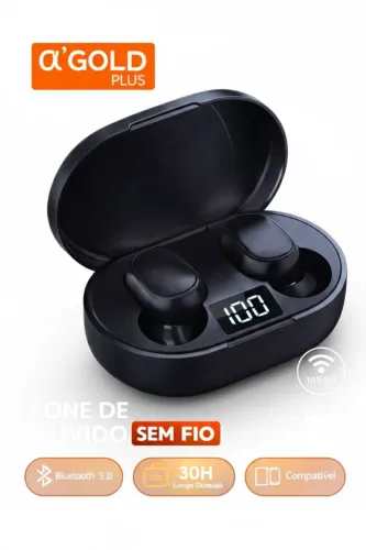 Fone Bluetooth FN-8068 Alpha Gold Plus TWS Sem Fio Hi-Fi Bass Som Pesado Digital Premium 