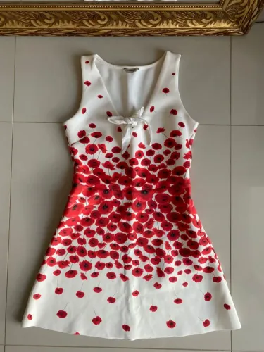 Vestido Damyller feminino regata rodado branco vermelho estilo romantico até joelho laço h
