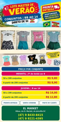 Conjuntos infantis e juvenis no atacado para revenda