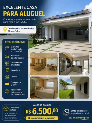 Excelente Casa para Aluguel em Condomínio Fechado  Alto do Calhau