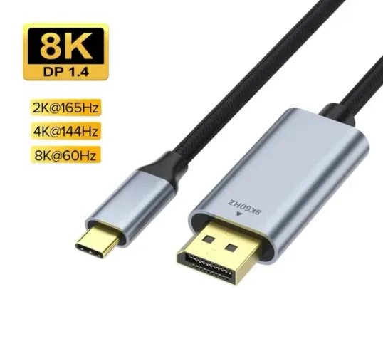 Cabo de Vídeo Usb C Para DisplayPort 1.4 8K 60HZ