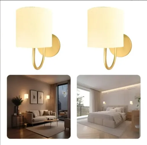 Kit 2 Luminarias De Parede Arandela Quarto Cúpula Tecido E27