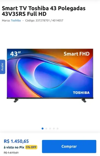 Smart TV Toshiba 43 Polegadas 43V35RS Full HD