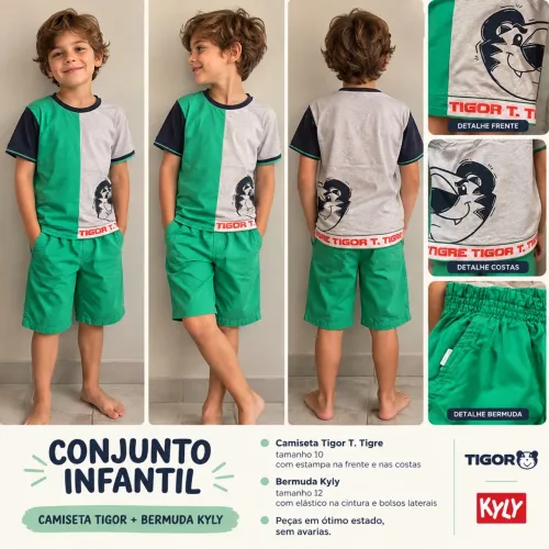 Conjunto infantil camisa Tigor T. Tigre (TAM. 10) e Bermuda Kyly (TAM. 12)