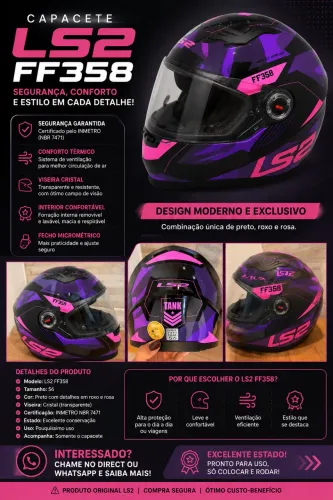 CAPACETE LS2 FF358 ? Estado: Excelente conservação ? Certificado pelo Inmetro (NBR 7471)