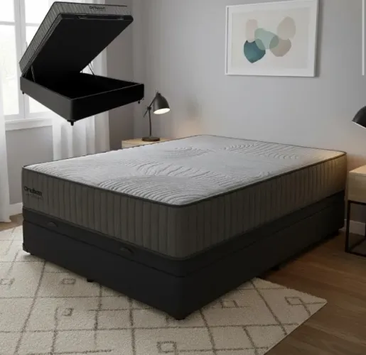 Cama Box Baú Casal Confort Premium HR33 com Base Preta