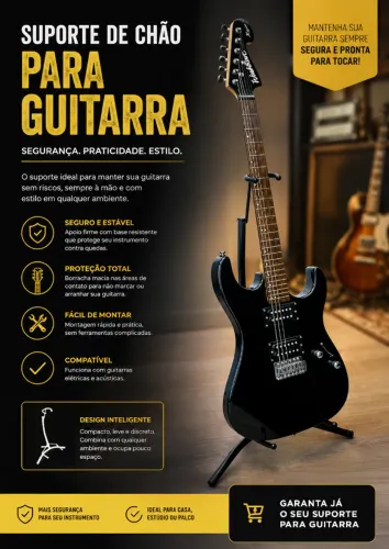 Suporte para Guitarra, Baixo ou Violão com Pés e Apoio Emborrachados | Suporte de Chão