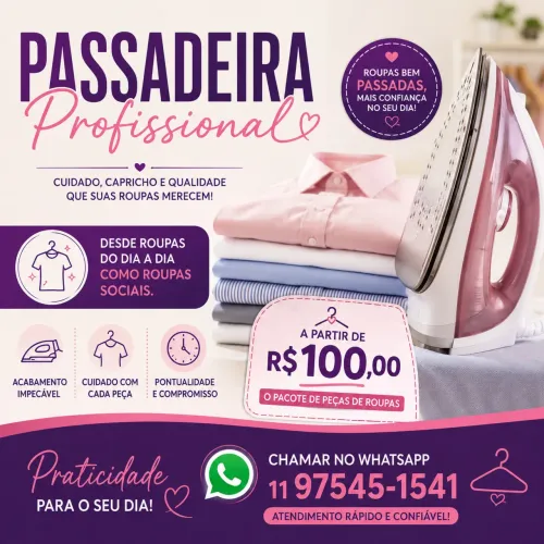 Passadeira Profissional | Roupas do Dia a Dia e Sociais | A partir de R$ 100